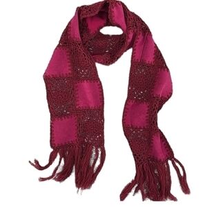 Boho Women’s O/S Purple Crochet Suede Whip Stitch Winter Fringe Patch Scarf